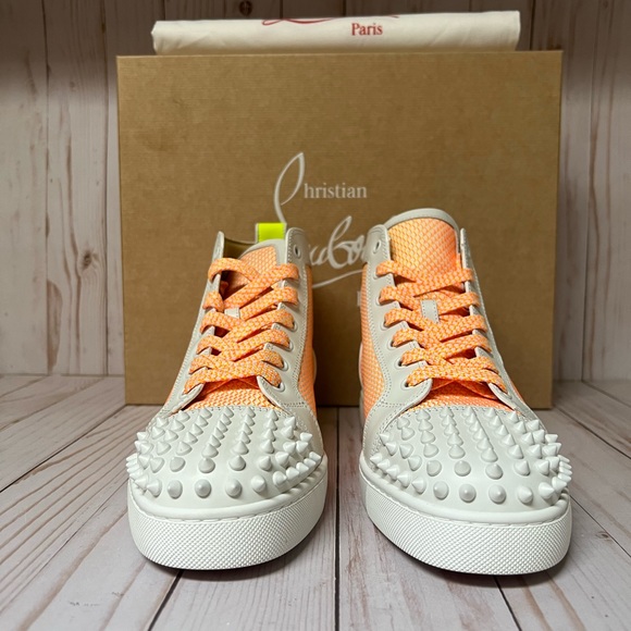 Christian Louboutin Fun Lou Spikes High Top Sneaker White/Yellow Sz 42 / 9 - Picture 7 of 14